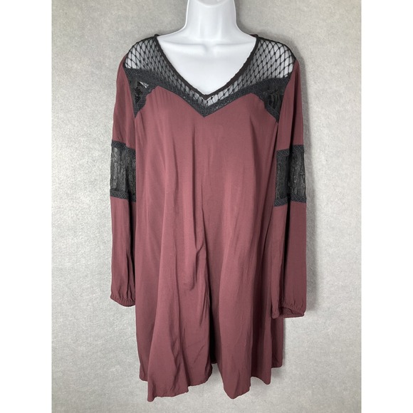 Express Tops - Express Blouse Womens Sz L Maroon Lace Sheer Relaxed Romantic‎ Peasant Boho